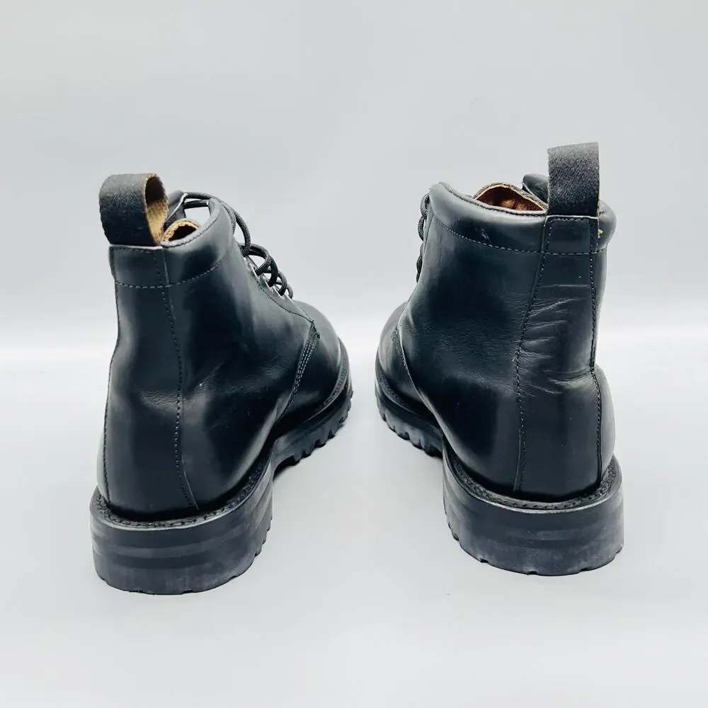 J Crew Boots Mens 9.5 Black Leather Ankle Combat Lace Up Lug Sole Shoes Comfort